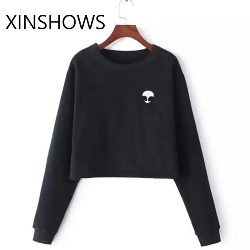 2017 Spring Autumn Alien Crop Tops Gray Hoodies Casual Long Sleeve Sweatshirt Personality Outside O-Neck Hoody WAIBO BEAR