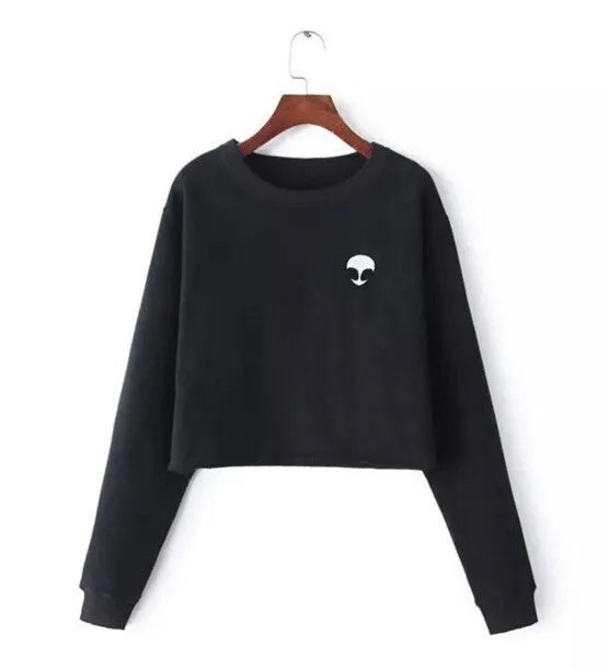 2017 Spring Autumn Alien Crop Tops Gray Hoodies Casual Long Sleeve Sweatshirt Personality Outside O-Neck Hoody WAIBO BEAR