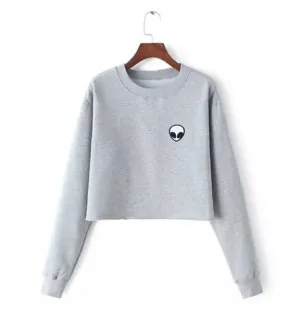 2017 Spring Autumn Alien Crop Tops Gray Hoodies Casual Long Sleeve Sweatshirt Personality Outside O-Neck Hoody WAIBO BEAR