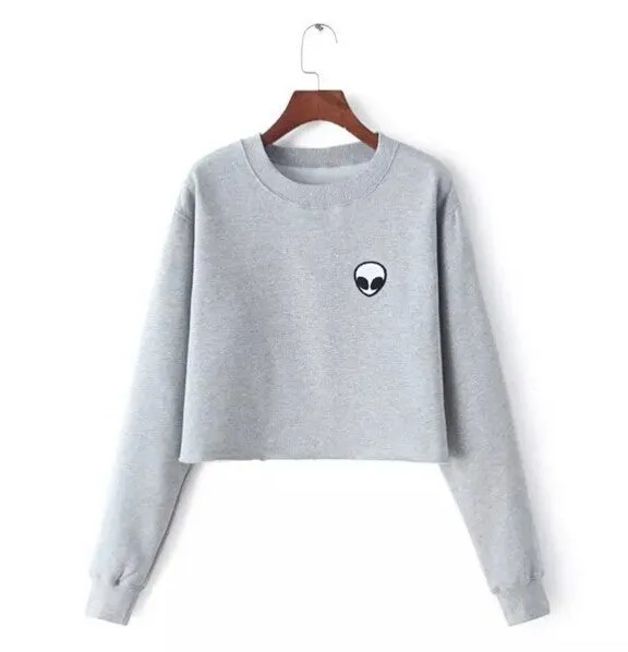 2017 Spring Autumn Alien Crop Tops Gray Hoodies Casual Long Sleeve Sweatshirt Personality Outside O-Neck Hoody WAIBO BEAR