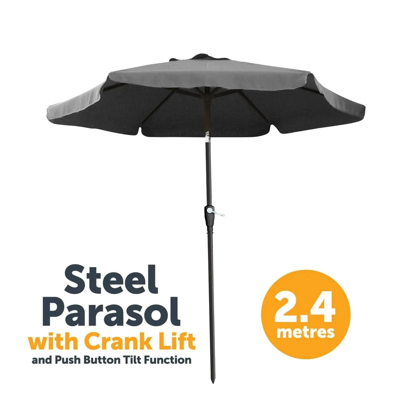 2.4m Garden Parasol Sun Shade with Crank LIft and Tilt Function