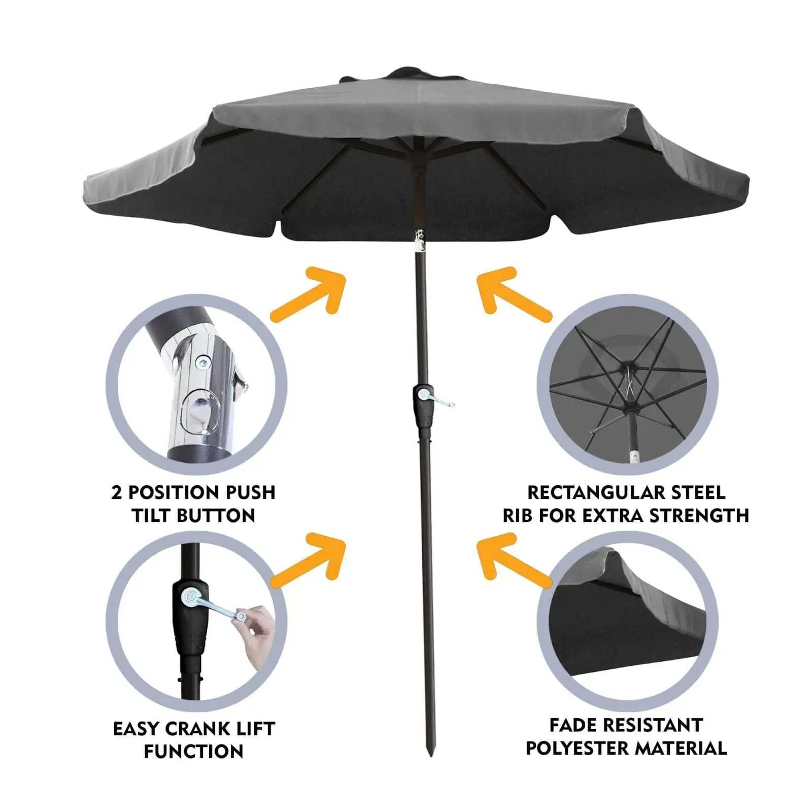 2.4m Garden Parasol Sun Shade with Crank LIft and Tilt Function
