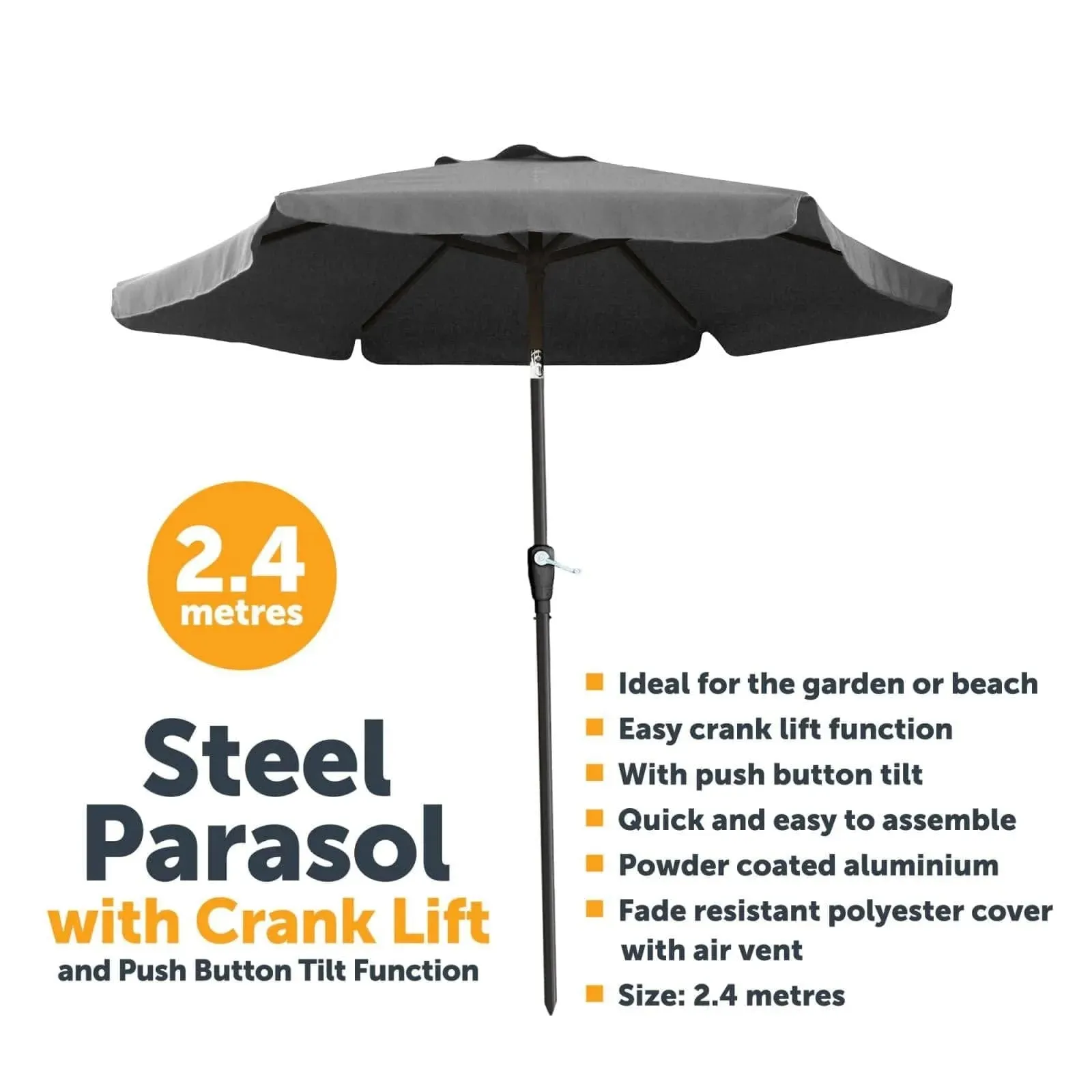 2.4m Garden Parasol Sun Shade with Crank LIft and Tilt Function