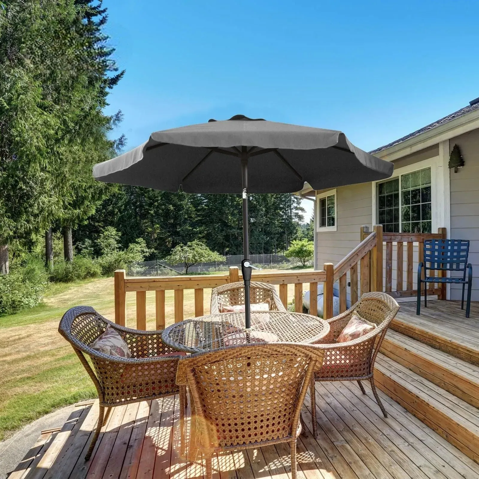 2.4m Garden Parasol Sun Shade with Crank LIft and Tilt Function
