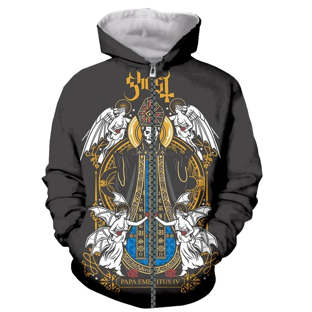 3D Printed Long Sleeves Fashion Ghost Band Pullovers Hoodies