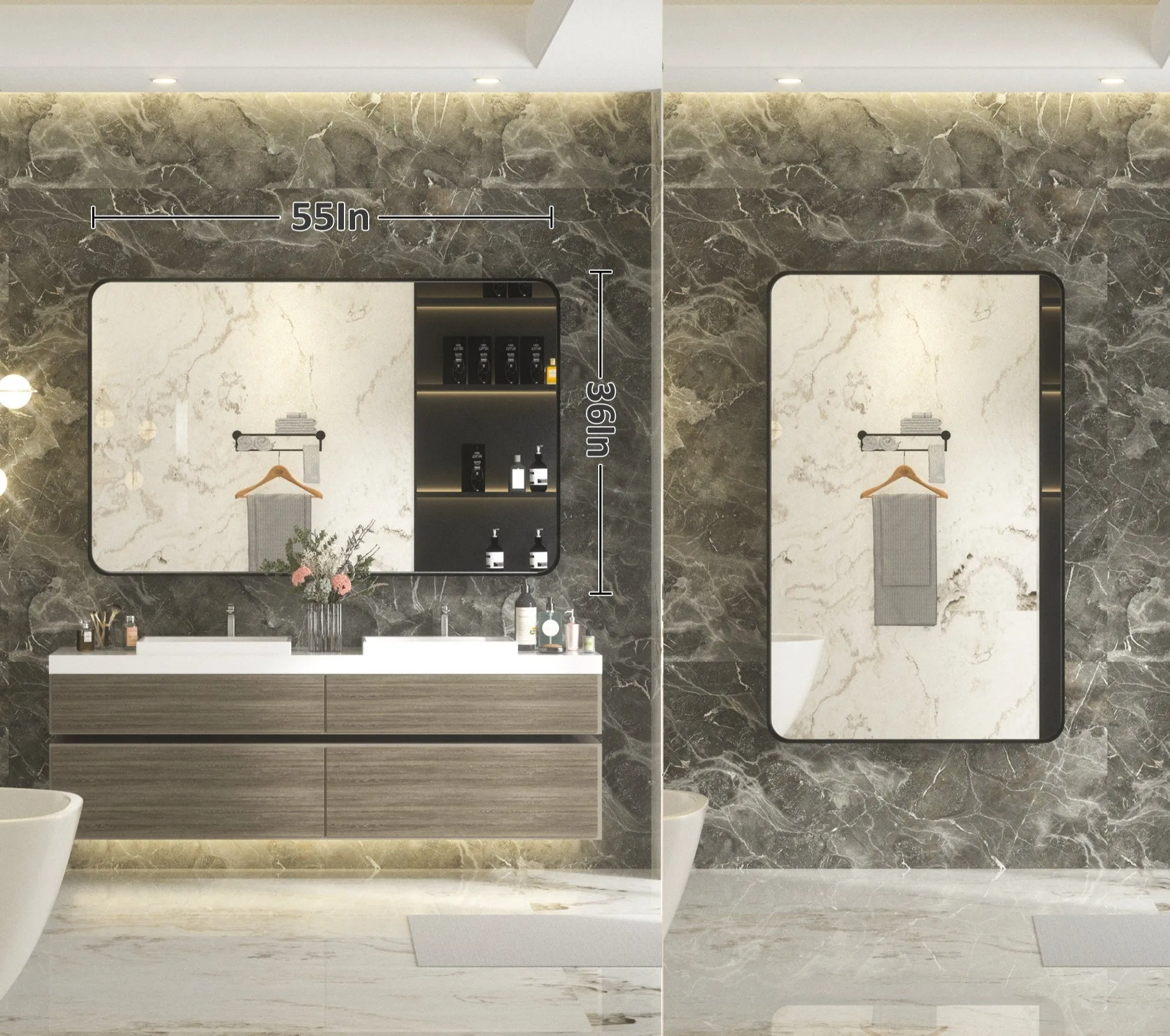55" x 36" PILOCOS Large Luxurious Wall Mounted Bathroom Vanity Mirrors