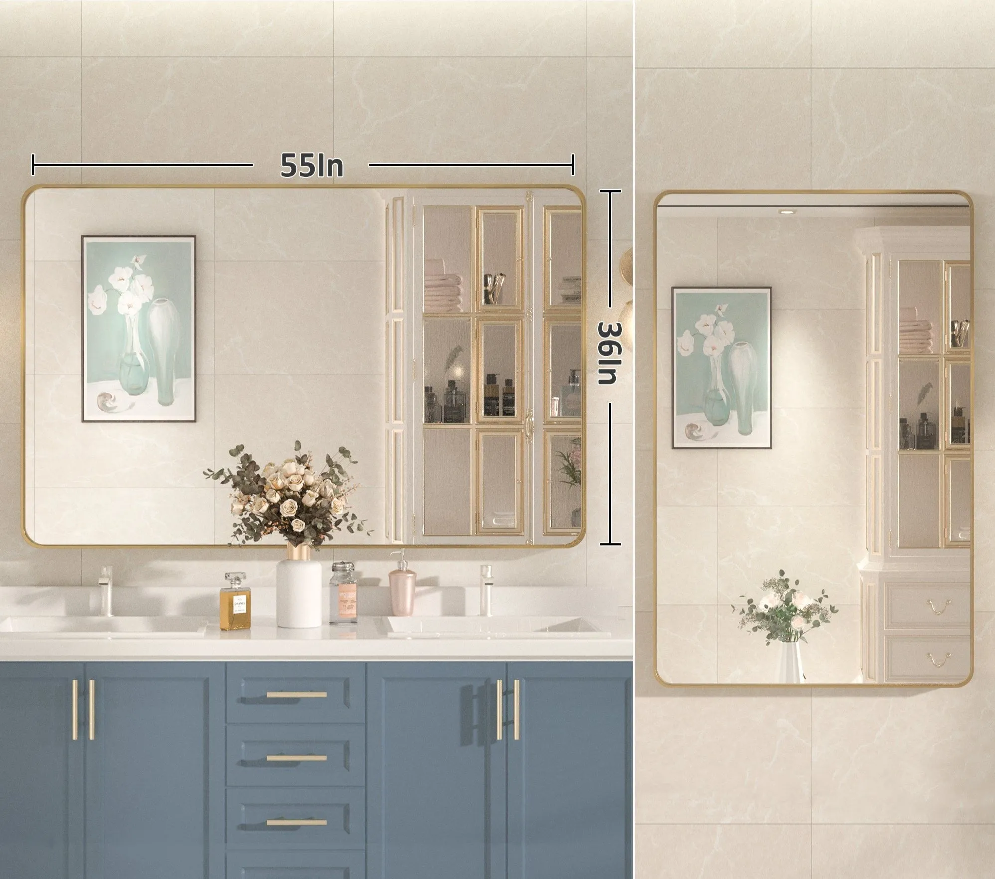 55" x 36" PILOCOS Large Luxurious Wall Mounted Bathroom Vanity Mirrors