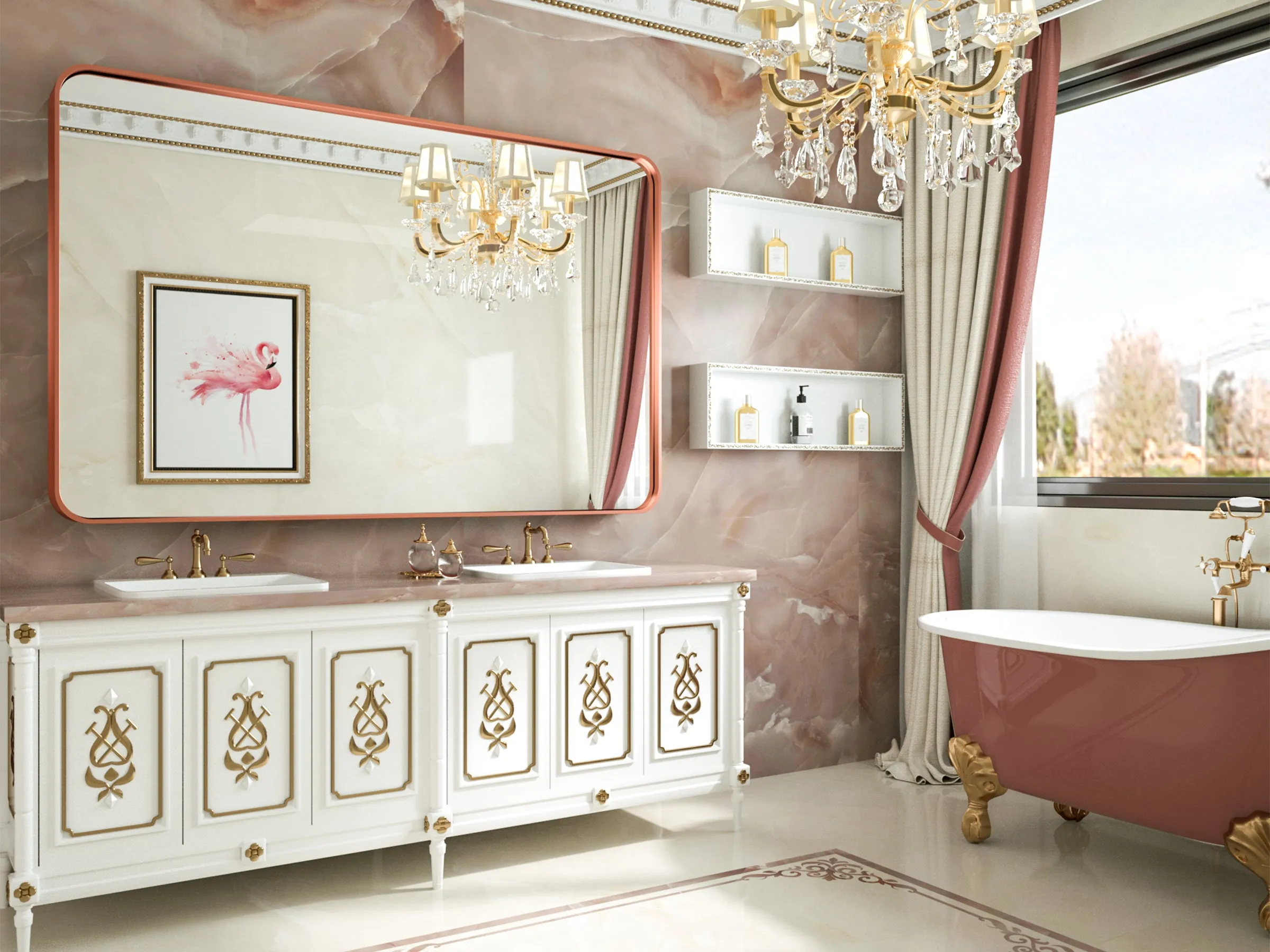 55" x 36" PILOCOS Large Luxurious Wall Mounted Bathroom Vanity Mirrors