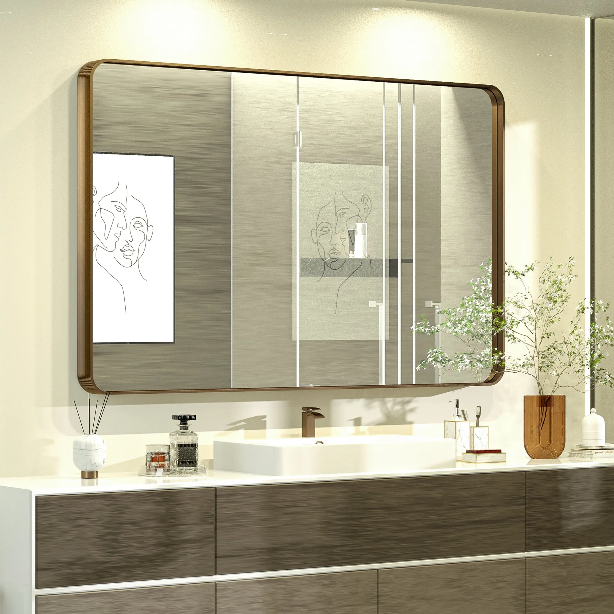 55" x 36" PILOCOS Large Luxurious Wall Mounted Bathroom Vanity Mirrors