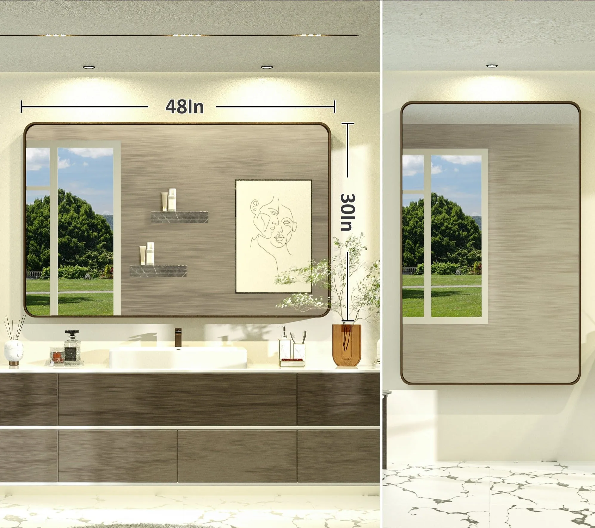 55" x 36" PILOCOS Large Luxurious Wall Mounted Bathroom Vanity Mirrors