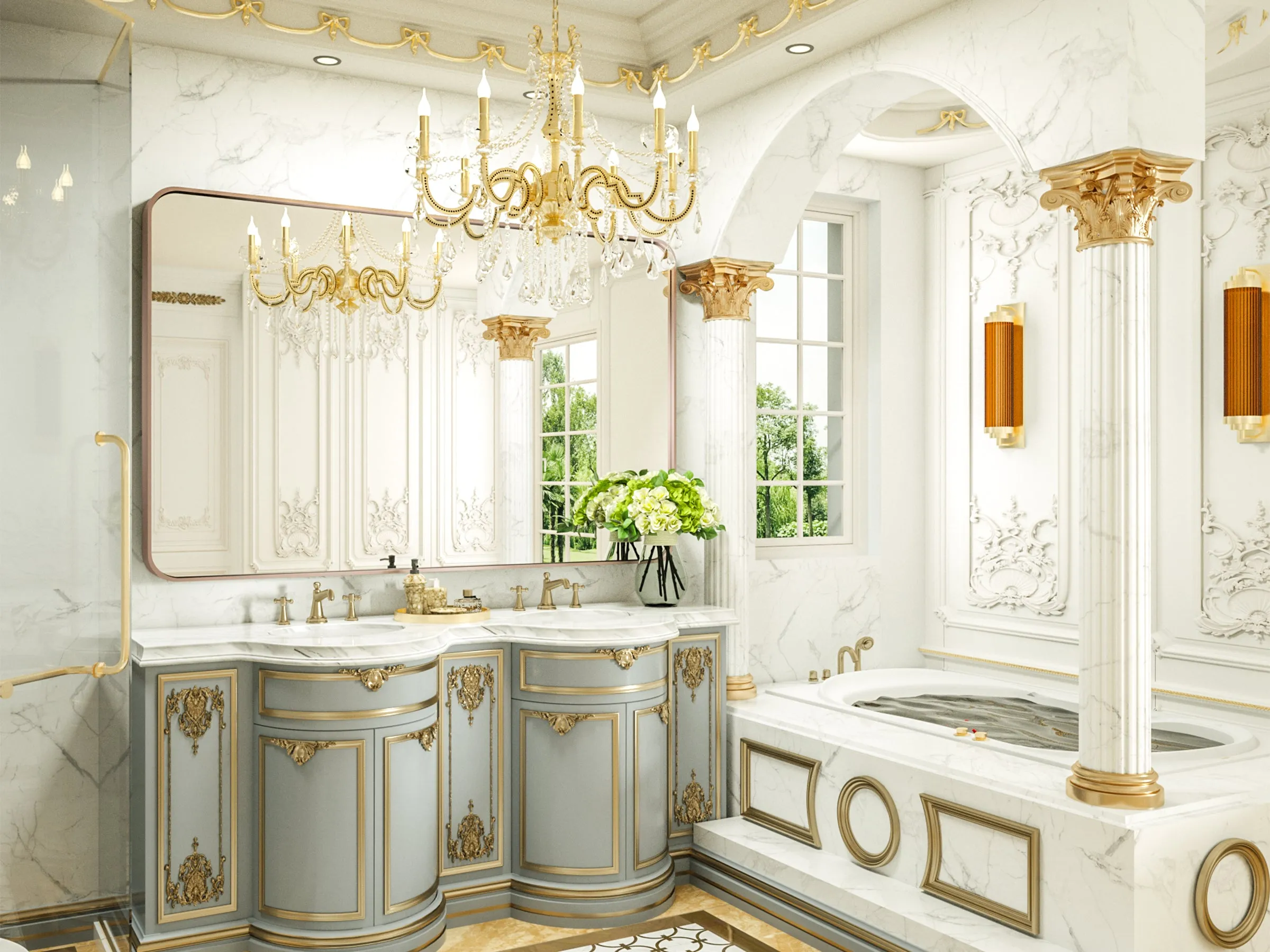 55" x 36" PILOCOS Large Luxurious Wall Mounted Bathroom Vanity Mirrors