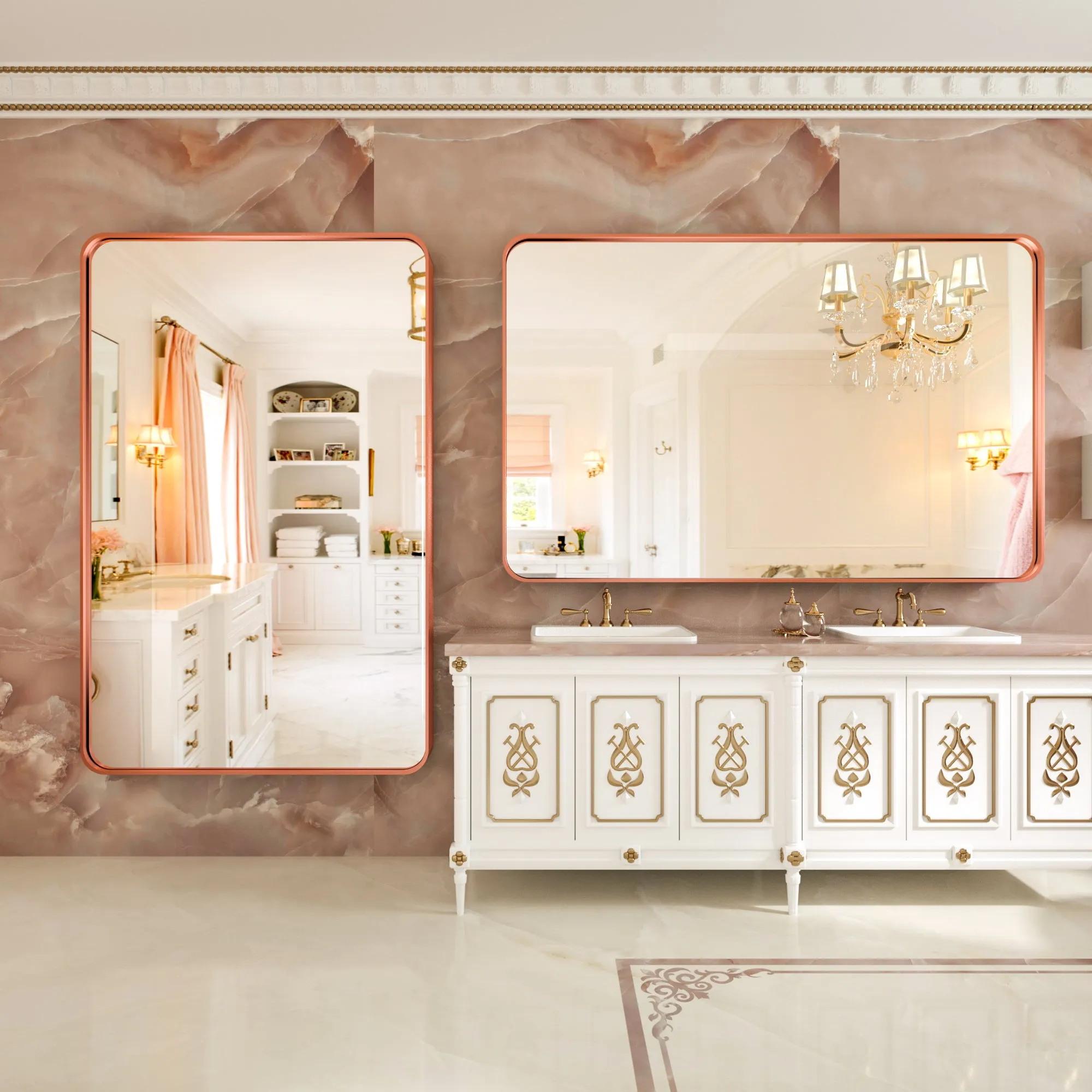 55" x 36" PILOCOS Large Luxurious Wall Mounted Bathroom Vanity Mirrors