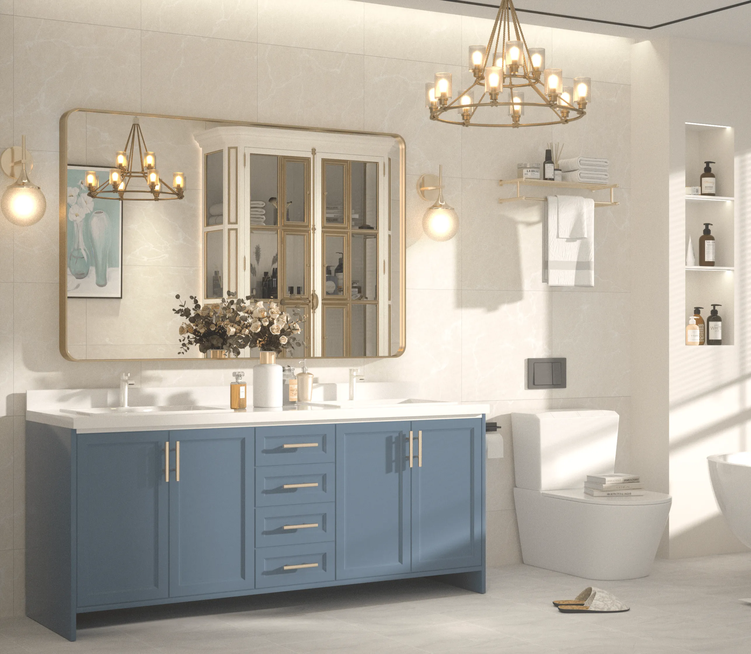 55" x 36" PILOCOS Large Luxurious Wall Mounted Bathroom Vanity Mirrors