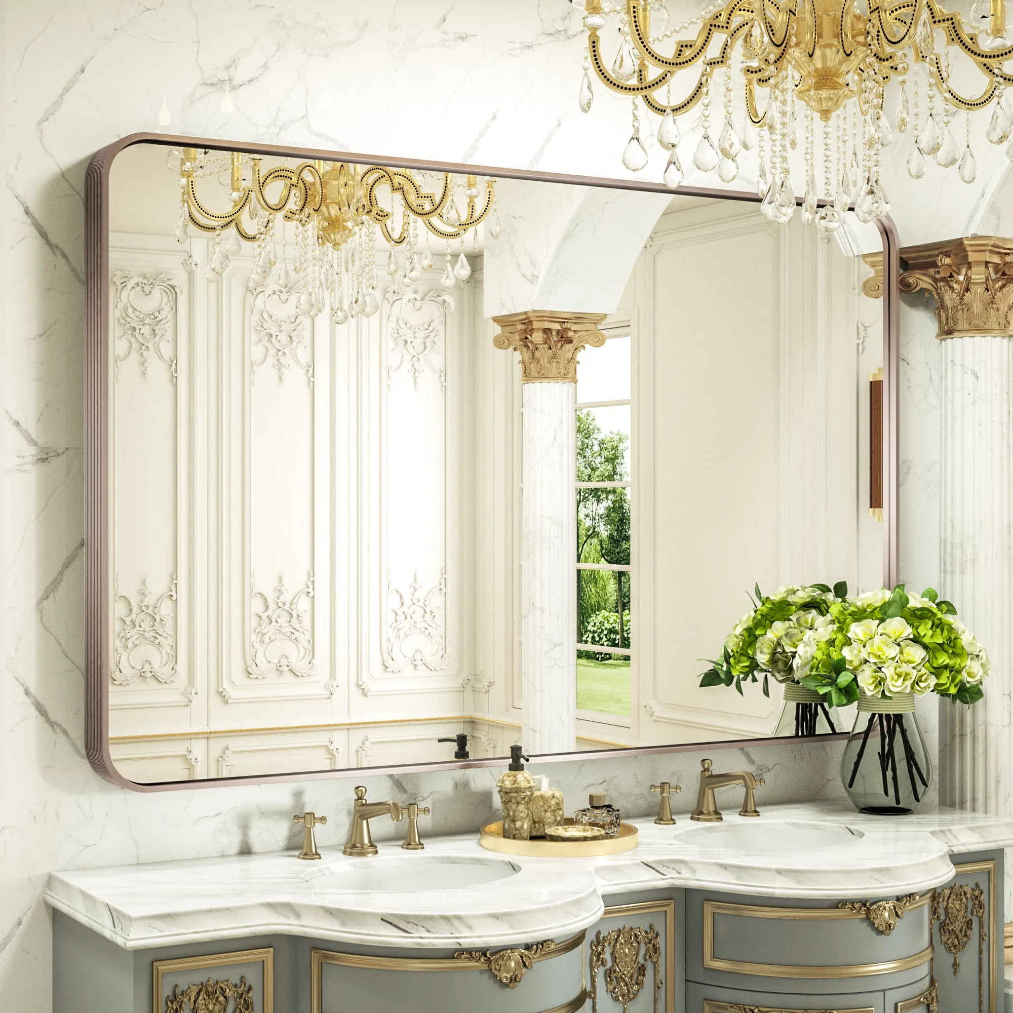 55" x 36" PILOCOS Large Luxurious Wall Mounted Bathroom Vanity Mirrors