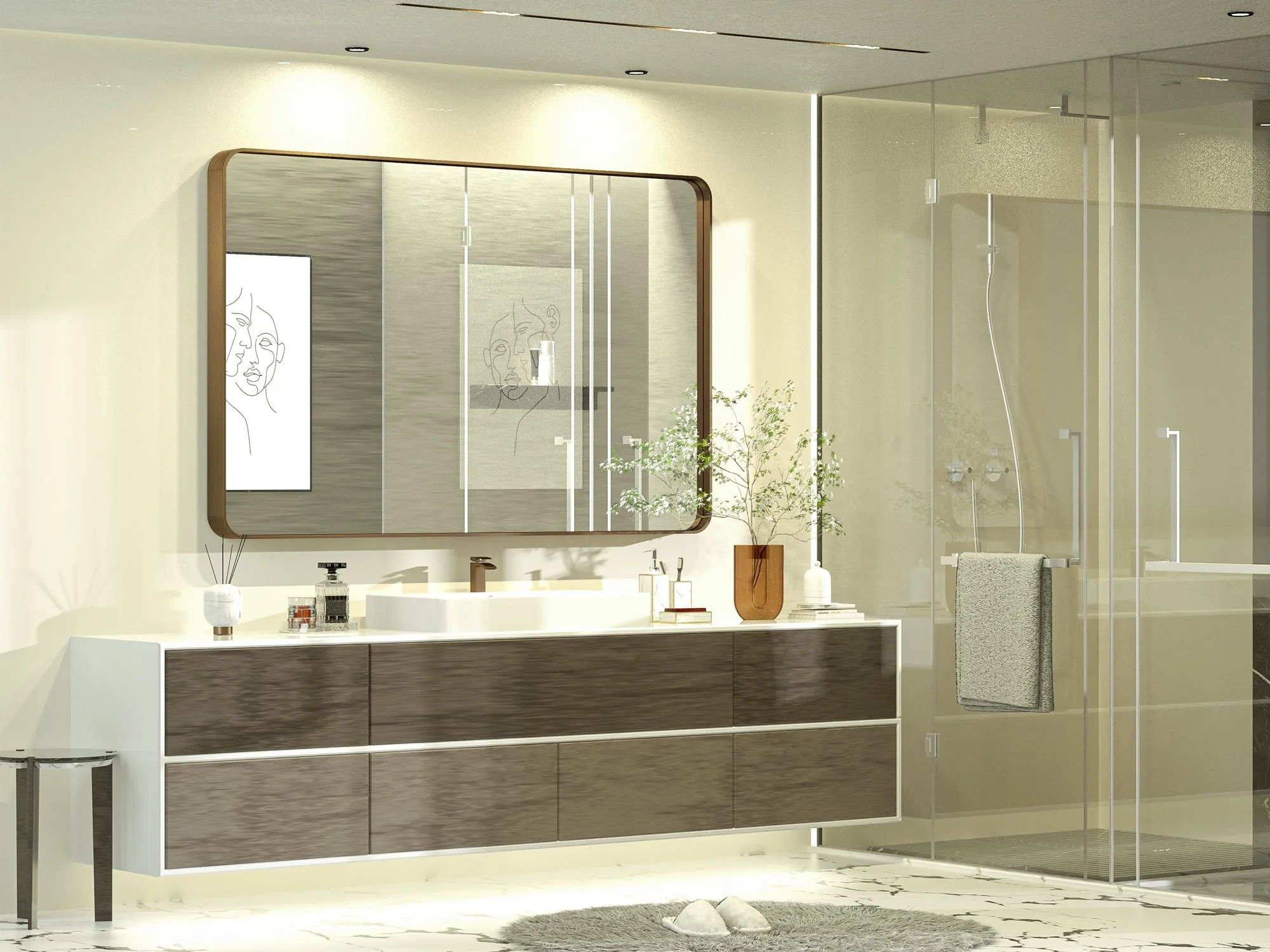 55" x 36" PILOCOS Large Luxurious Wall Mounted Bathroom Vanity Mirrors