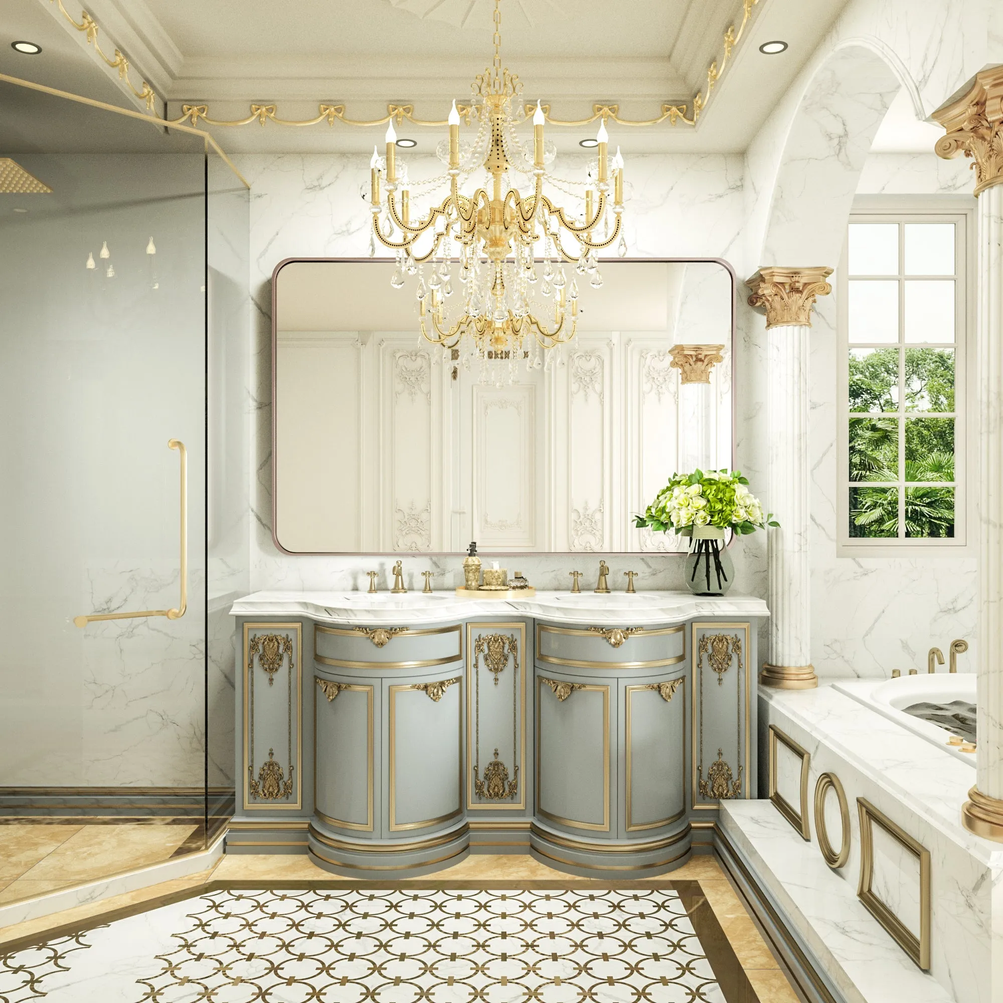 55" x 36" PILOCOS Large Luxurious Wall Mounted Bathroom Vanity Mirrors