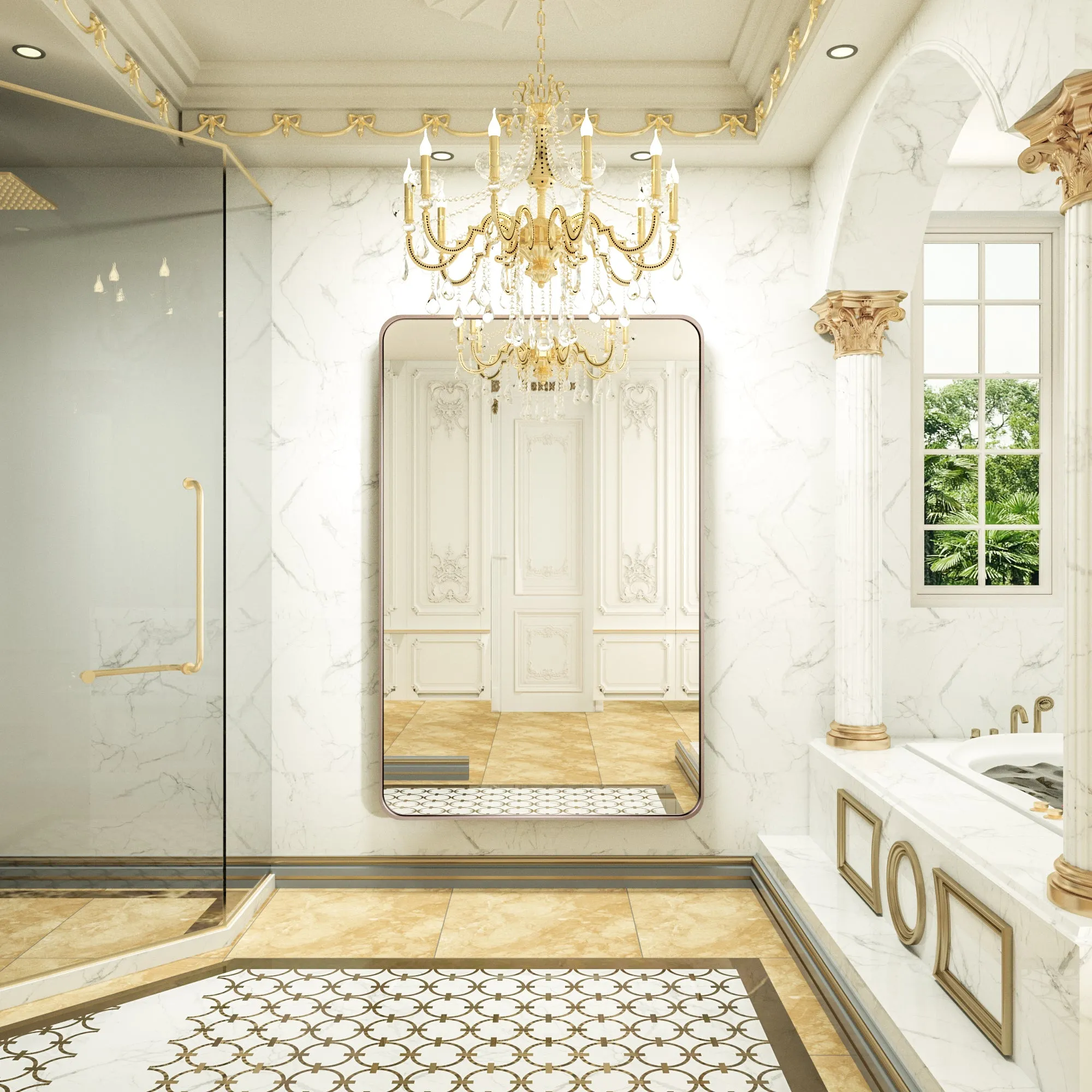 55" x 36" PILOCOS Large Luxurious Wall Mounted Bathroom Vanity Mirrors