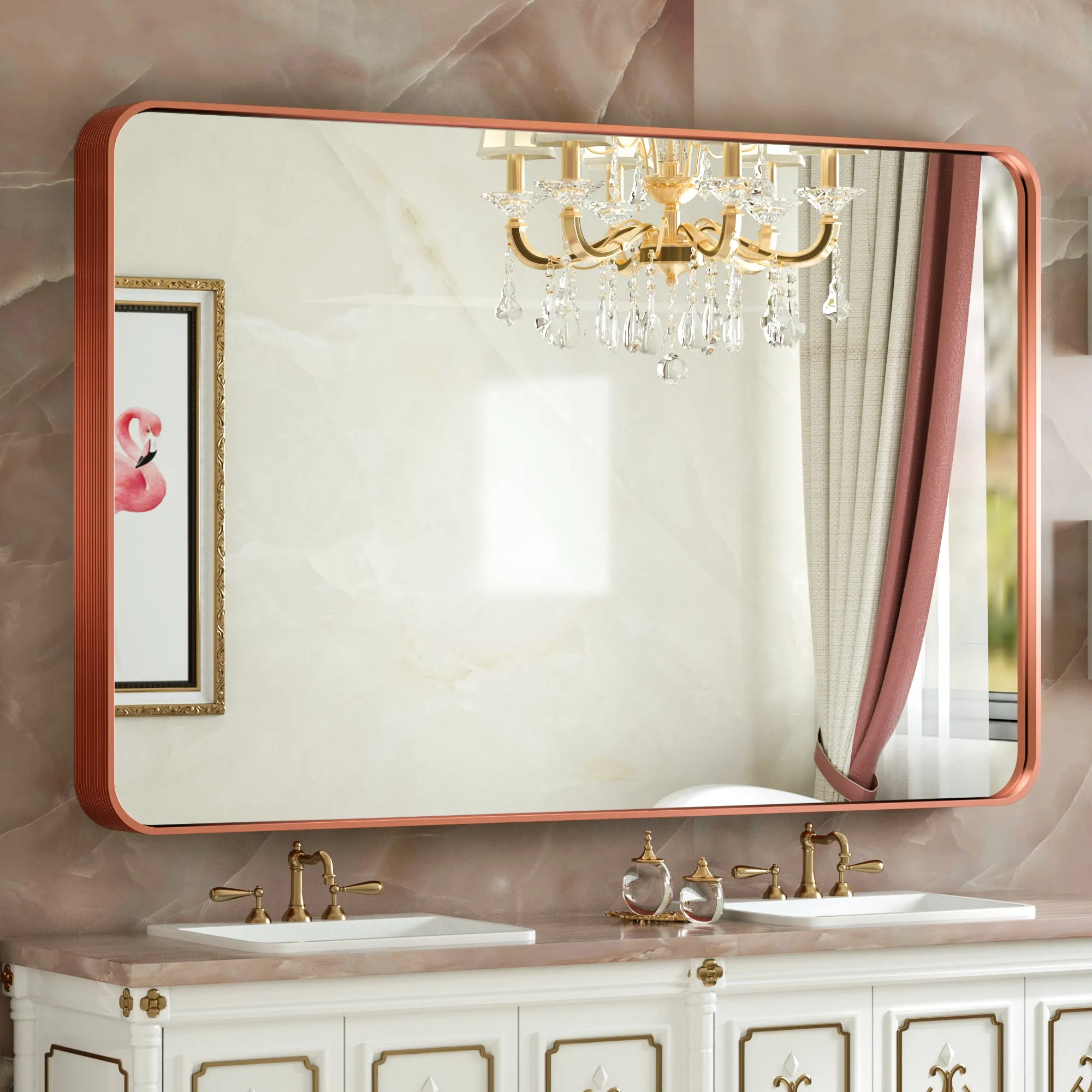 55" x 36" PILOCOS Large Luxurious Wall Mounted Bathroom Vanity Mirrors