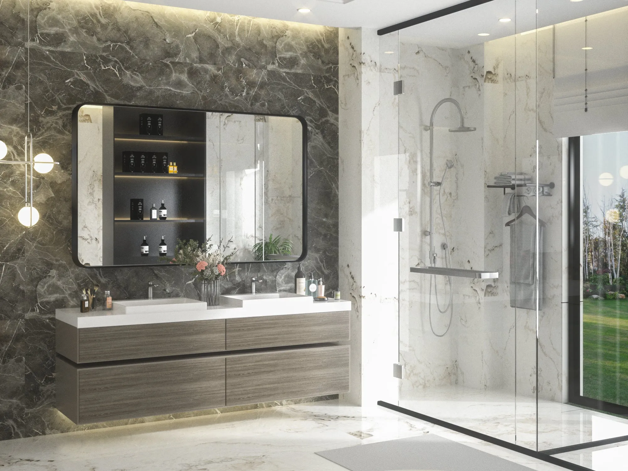 55" x 36" PILOCOS Large Luxurious Wall Mounted Bathroom Vanity Mirrors