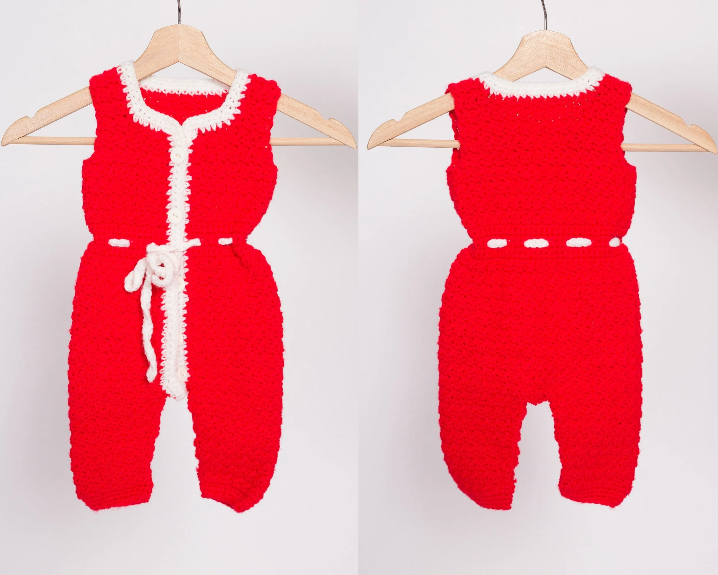70s Red Crochet Knit Baby Onesie - 6-9 Months