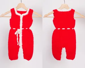 70s Red Crochet Knit Baby Onesie - 6-9 Months