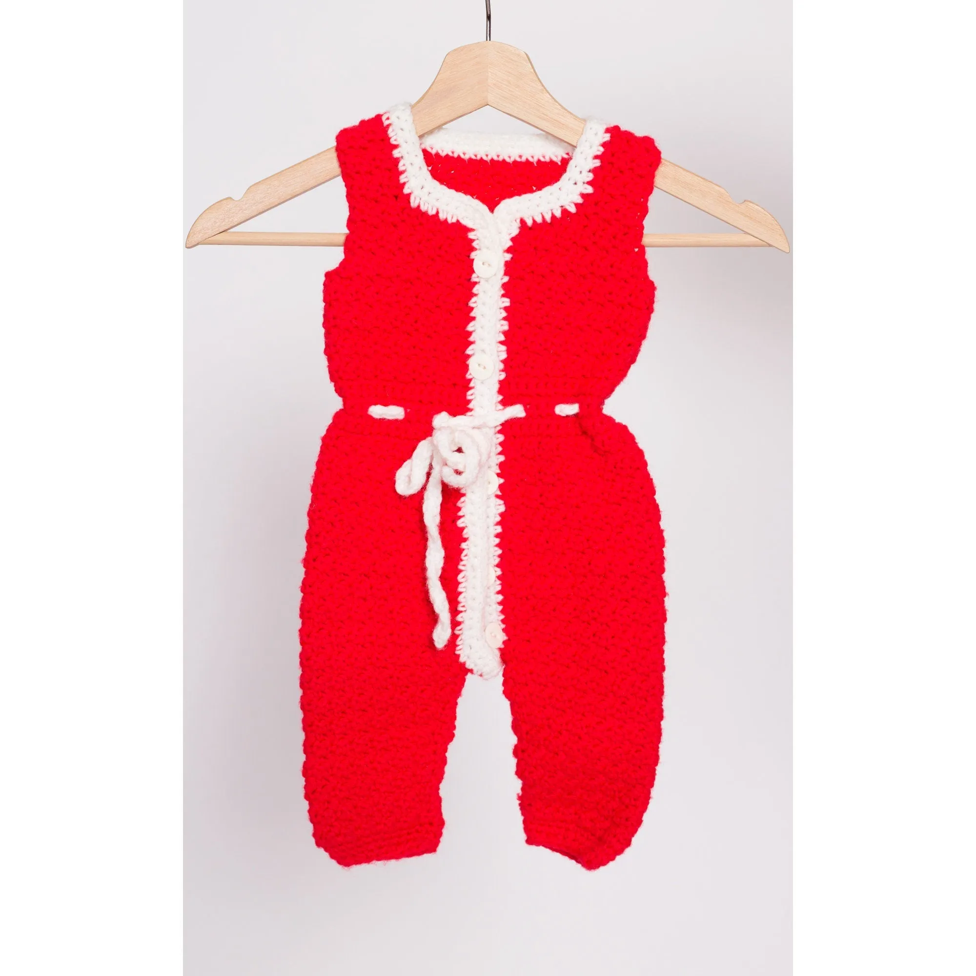 70s Red Crochet Knit Baby Onesie - 6-9 Months