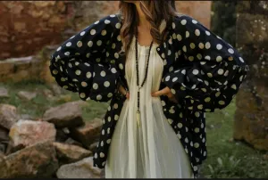 Amano linen spot balloon sleeve blouse