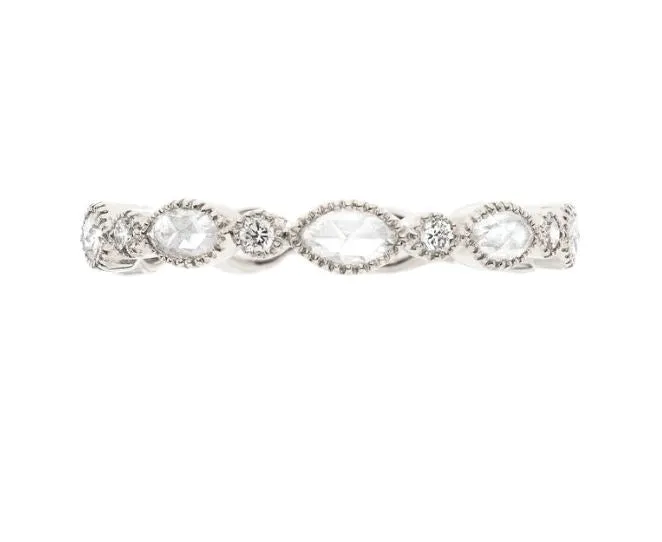 Amara 0.64Ct Rose Cut Diamond Eternity Band in 18k White Gold, Size 6.5