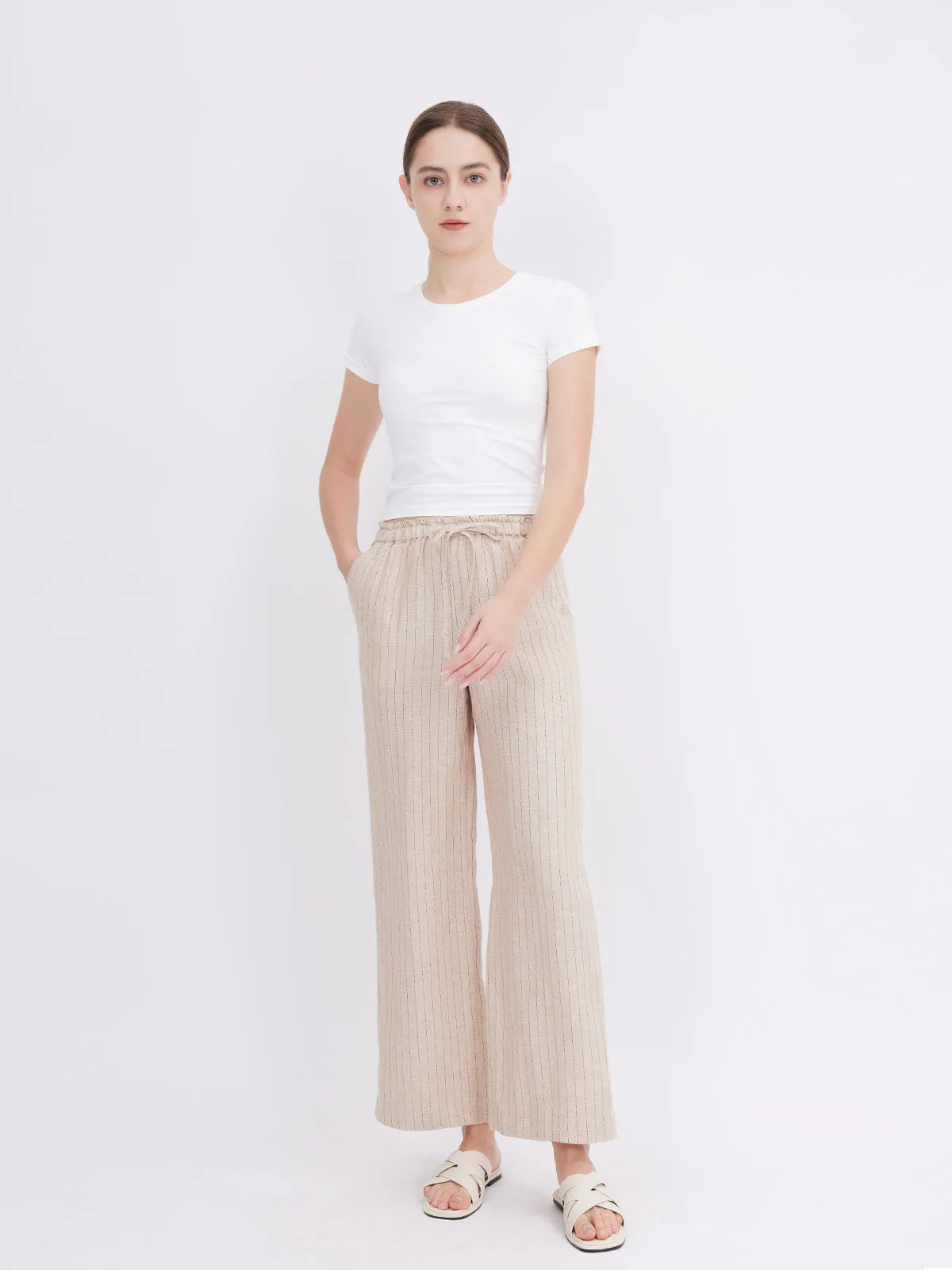 ASOBIO Mid-Rise Loose Straight Linen Pants