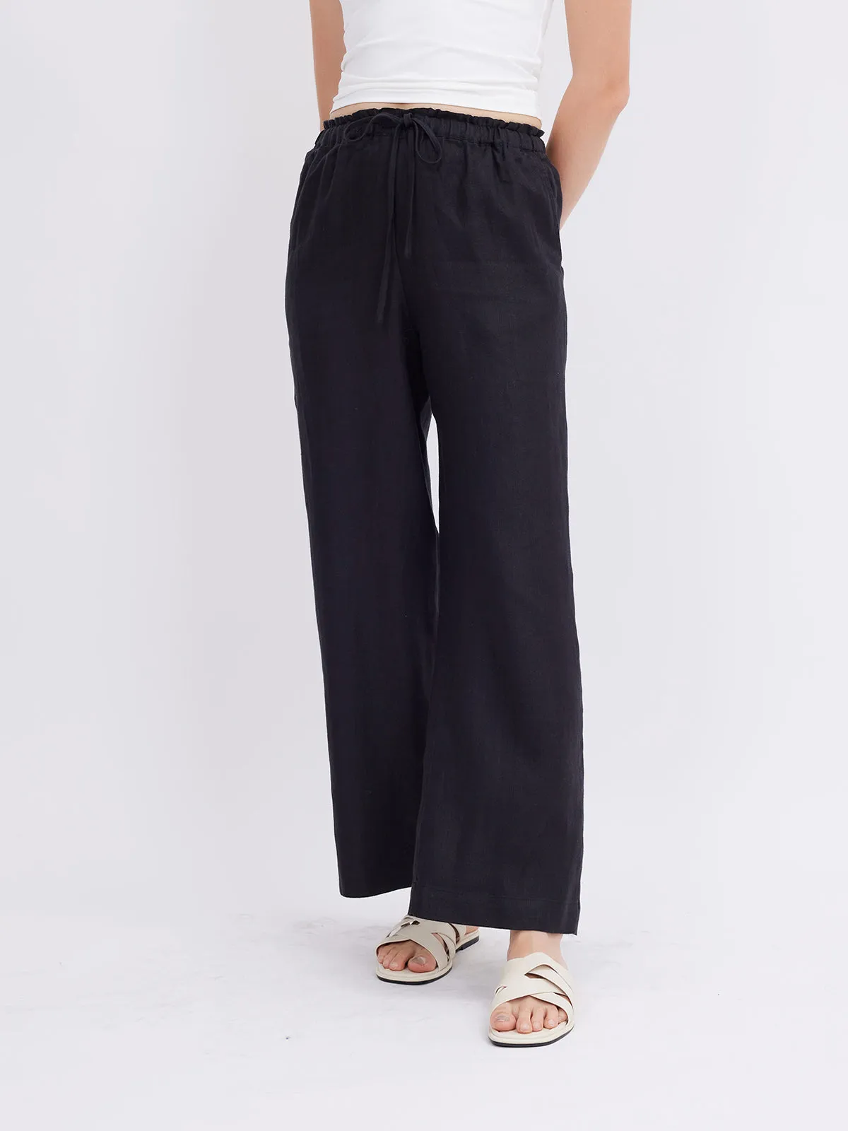 ASOBIO Mid-Rise Loose Straight Linen Pants
