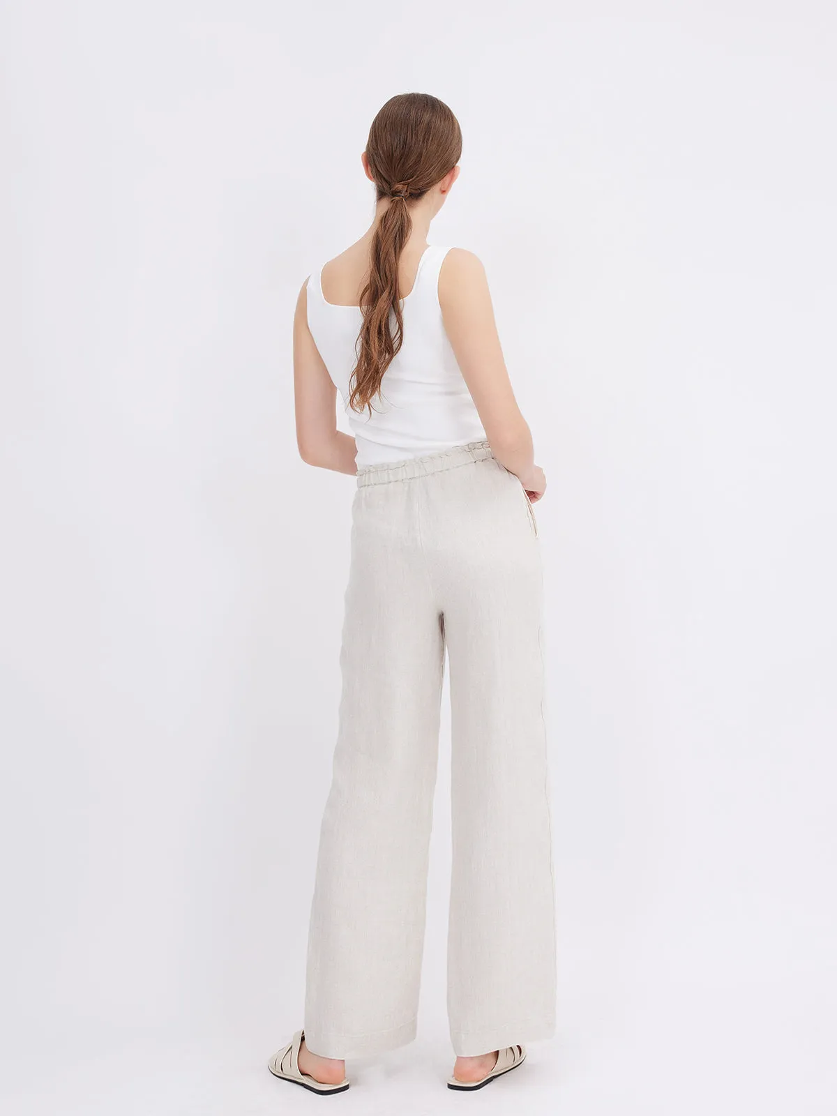 ASOBIO Mid-Rise Loose Straight Linen Pants
