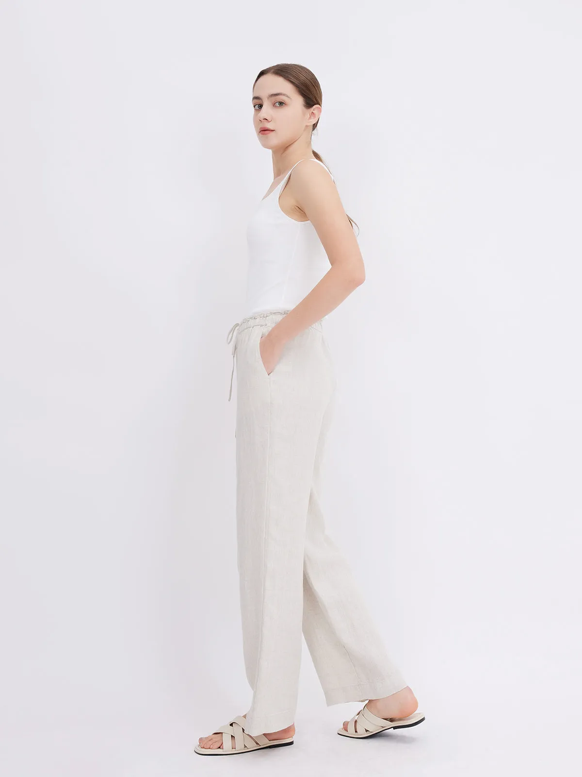 ASOBIO Mid-Rise Loose Straight Linen Pants