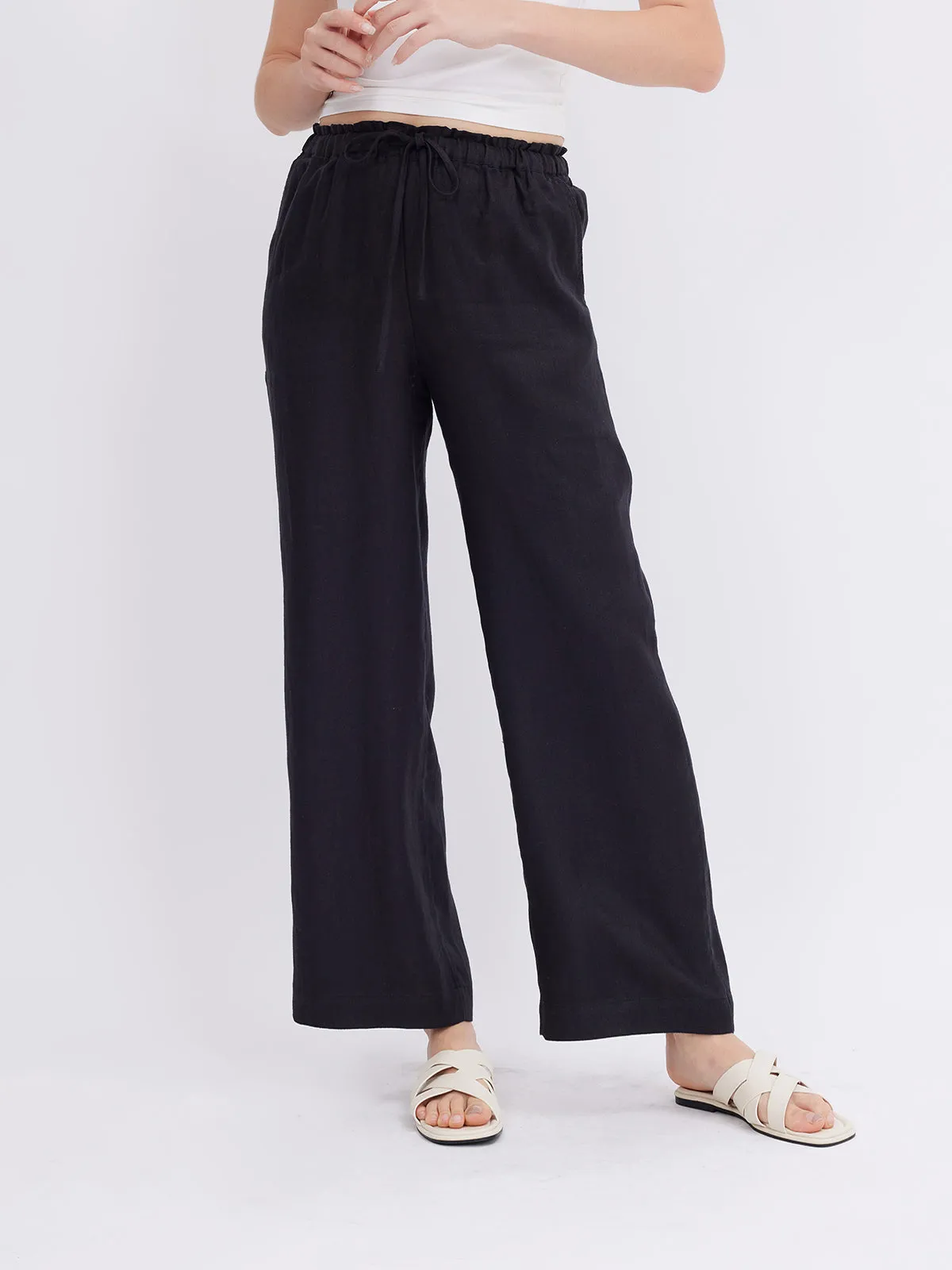 ASOBIO Mid-Rise Loose Straight Linen Pants