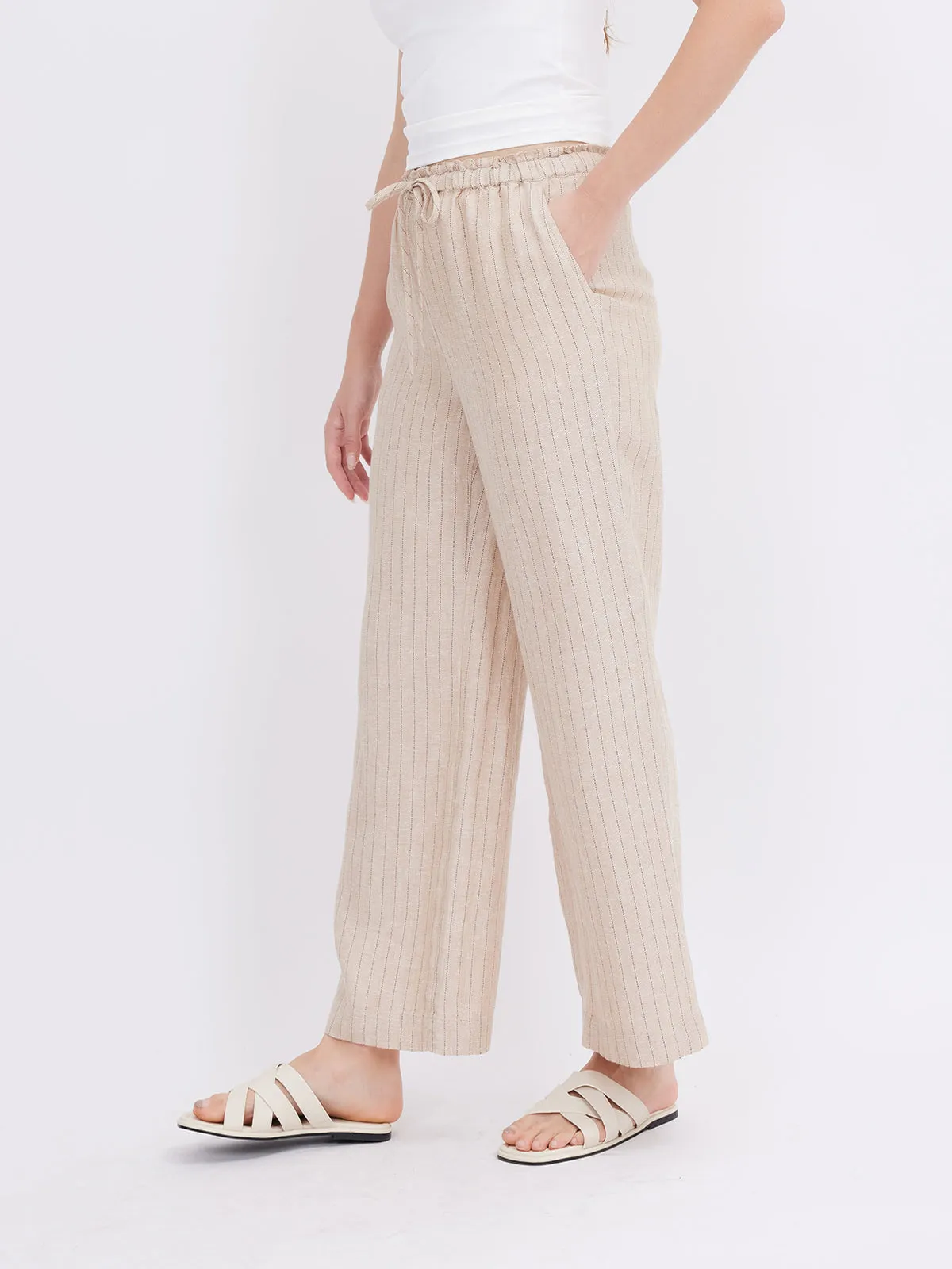 ASOBIO Mid-Rise Loose Straight Linen Pants