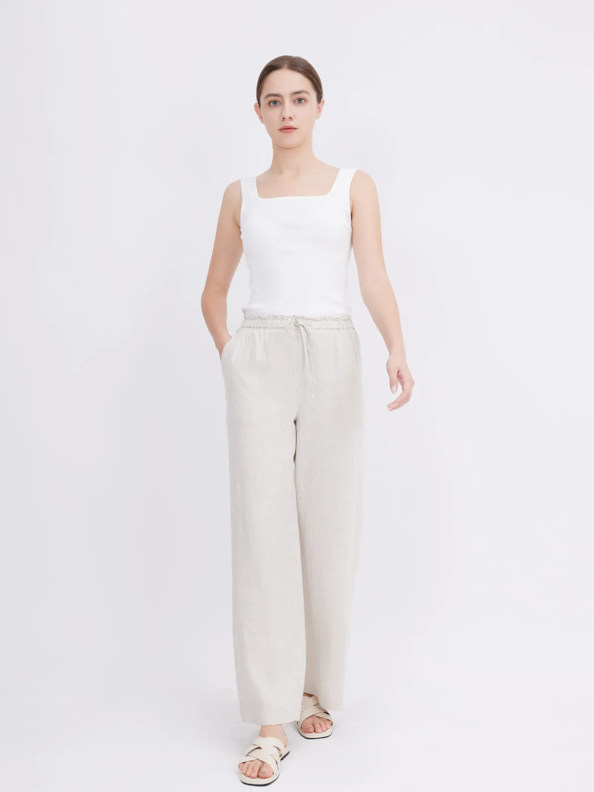 ASOBIO Mid-Rise Loose Straight Linen Pants
