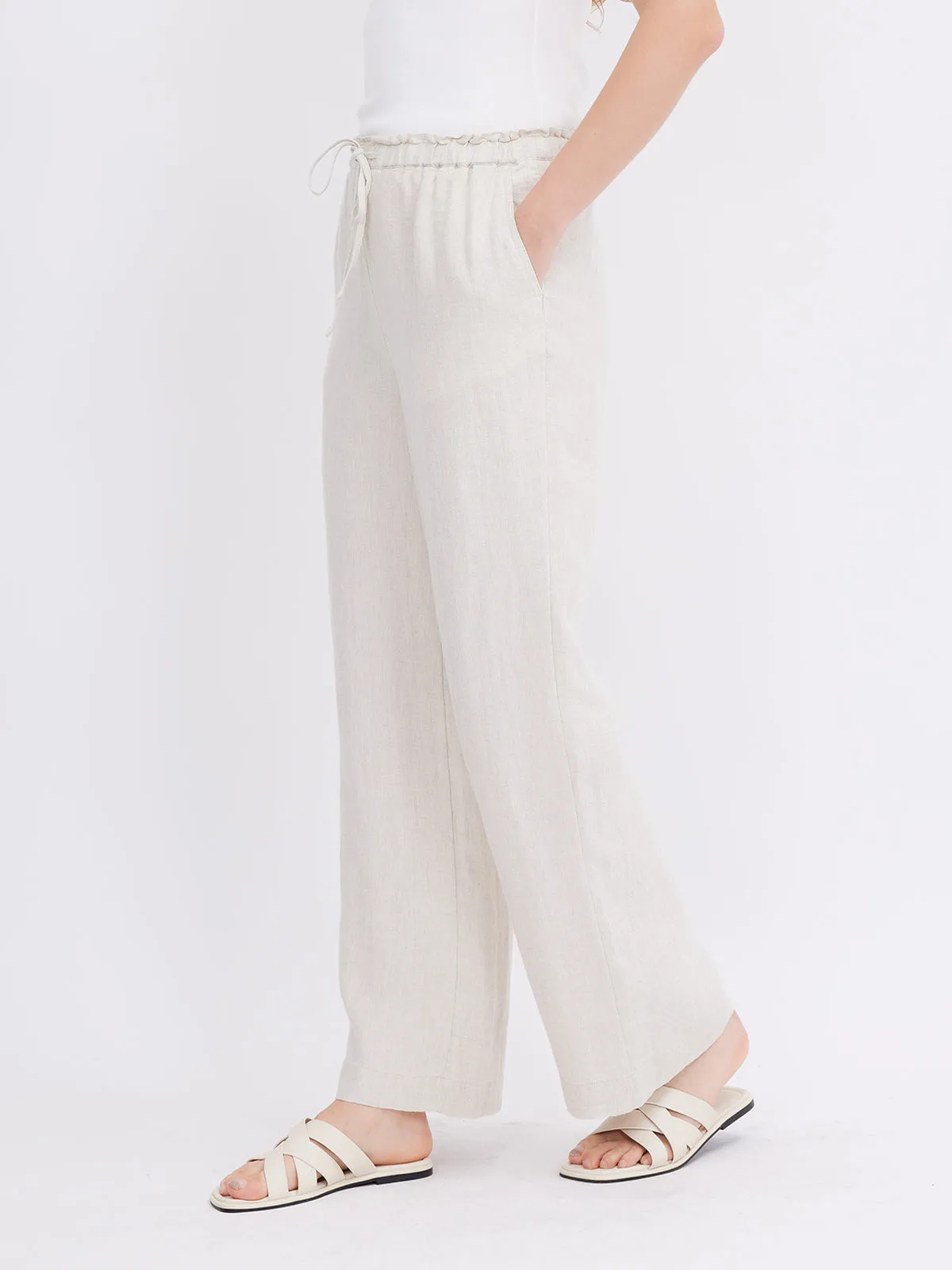 ASOBIO Mid-Rise Loose Straight Linen Pants