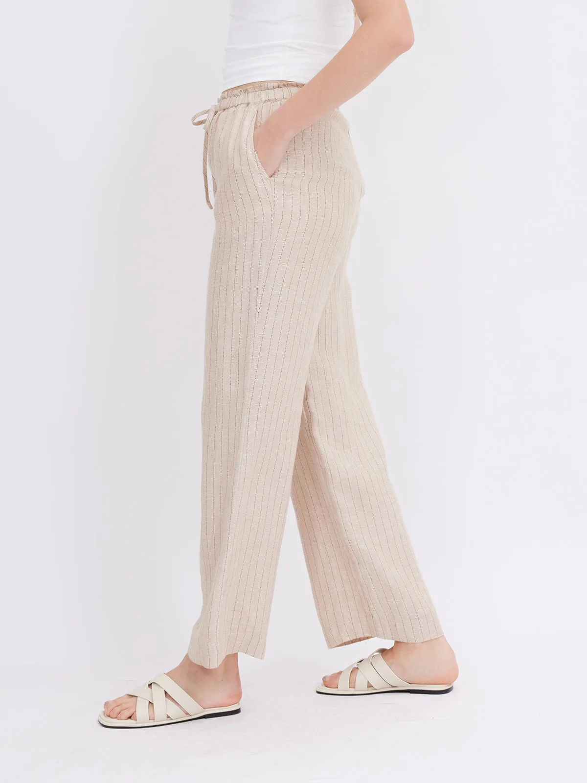 ASOBIO Mid-Rise Loose Straight Linen Pants