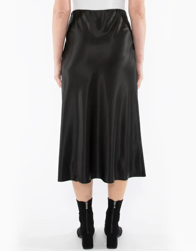 Bias Cut Satin Skirt Black