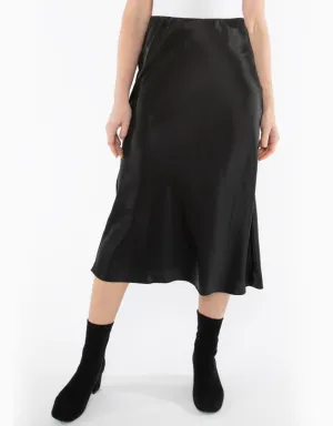 Bias Cut Satin Skirt Black