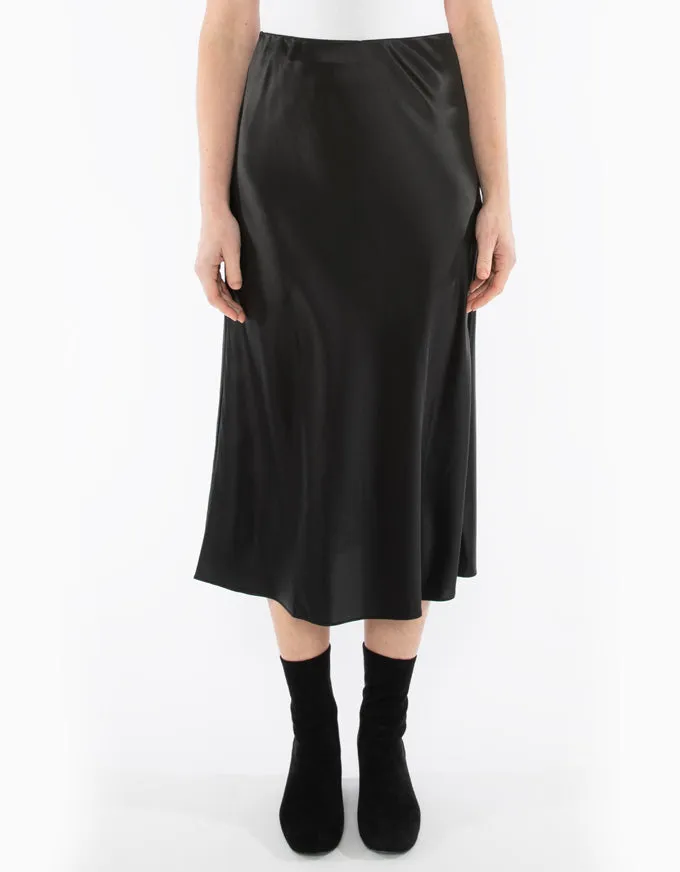 Bias Cut Satin Skirt Black