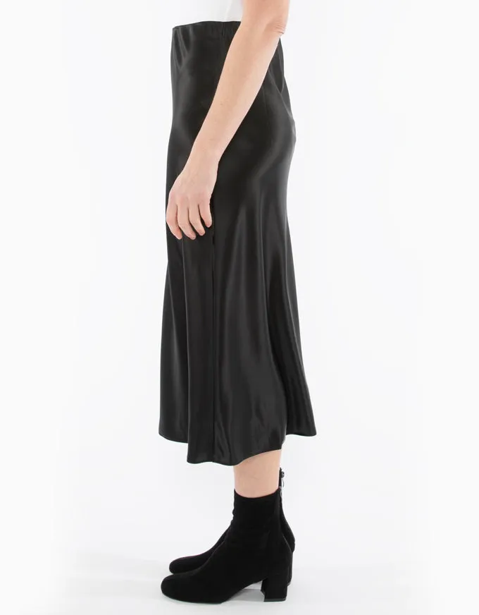 Bias Cut Satin Skirt Black