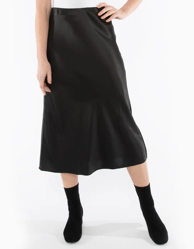 Bias Cut Satin Skirt Black