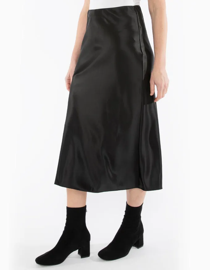 Bias Cut Satin Skirt Black