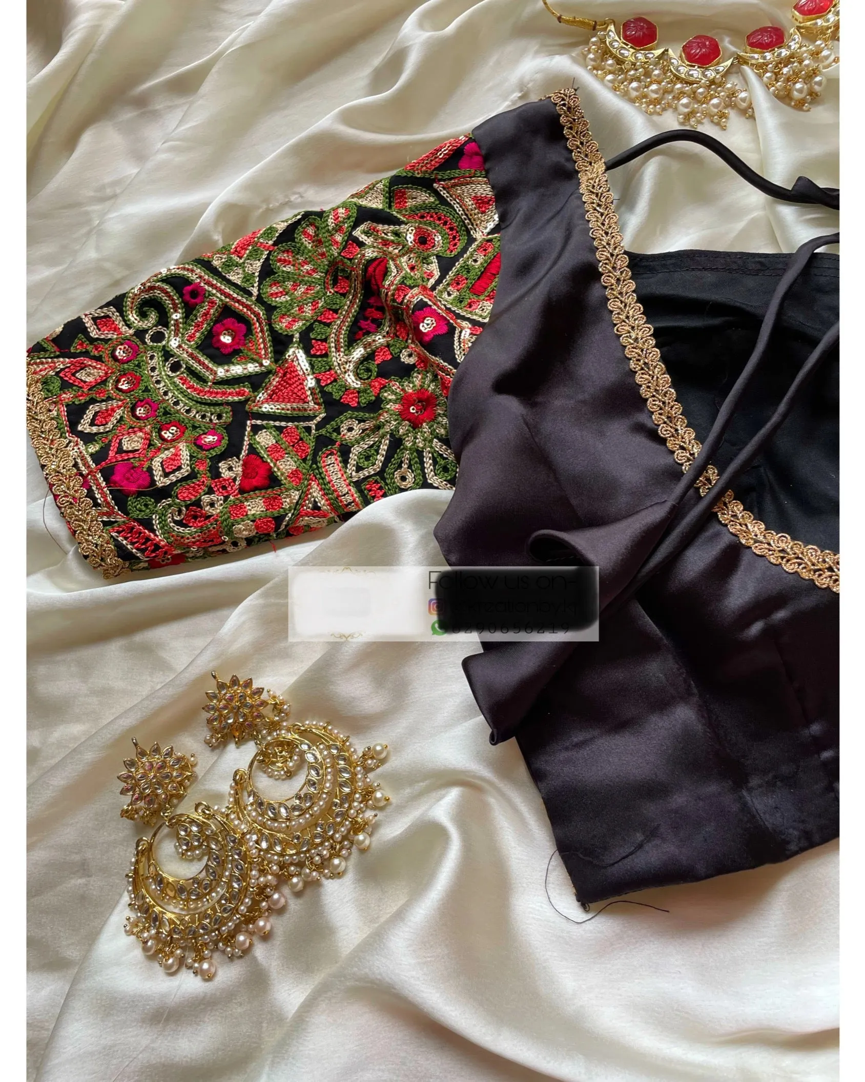Black Blouse with Embroidered Sleeves