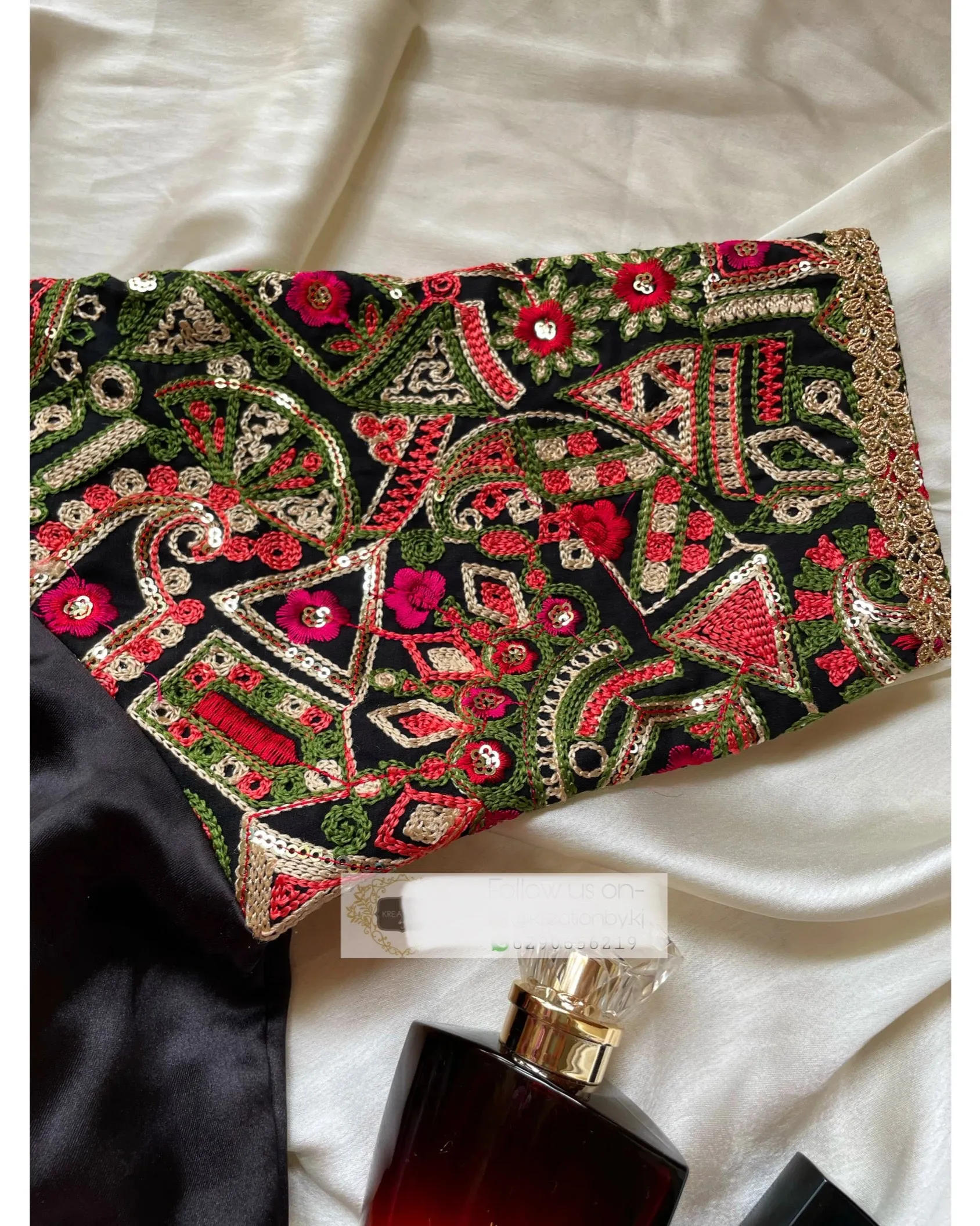 Black Blouse with Embroidered Sleeves