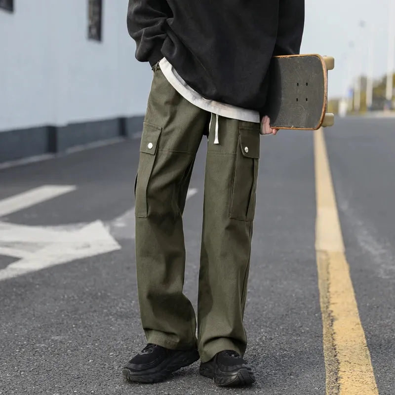BONSIR  -  Casual Cargo Pants Men's Streetwear Vintage Trousers Hip-hop Overalls Fashion Loose Straight Wide Leg Pants Men