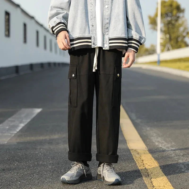 BONSIR  -  Casual Cargo Pants Men's Streetwear Vintage Trousers Hip-hop Overalls Fashion Loose Straight Wide Leg Pants Men