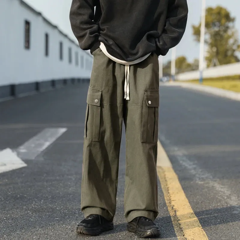 BONSIR  -  Casual Cargo Pants Men's Streetwear Vintage Trousers Hip-hop Overalls Fashion Loose Straight Wide Leg Pants Men