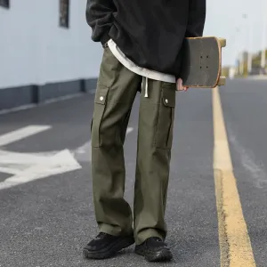 BONSIR  -  Casual Cargo Pants Men's Streetwear Vintage Trousers Hip-hop Overalls Fashion Loose Straight Wide Leg Pants Men