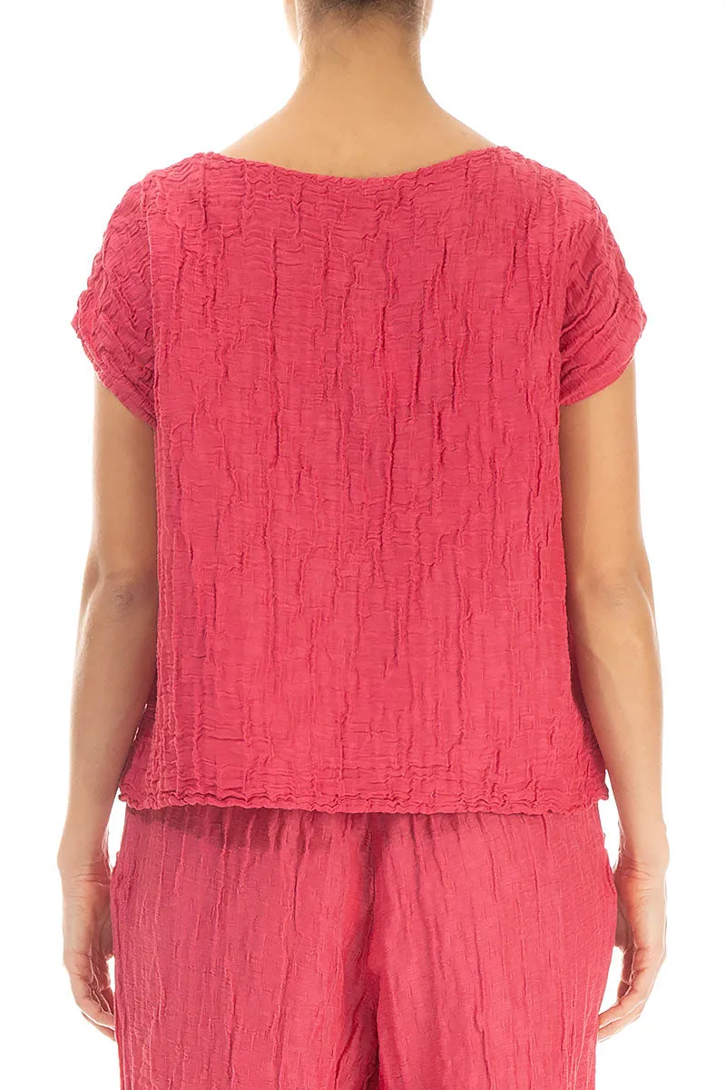 Boxy Raspberry Crinkled Silk Linen Blouse